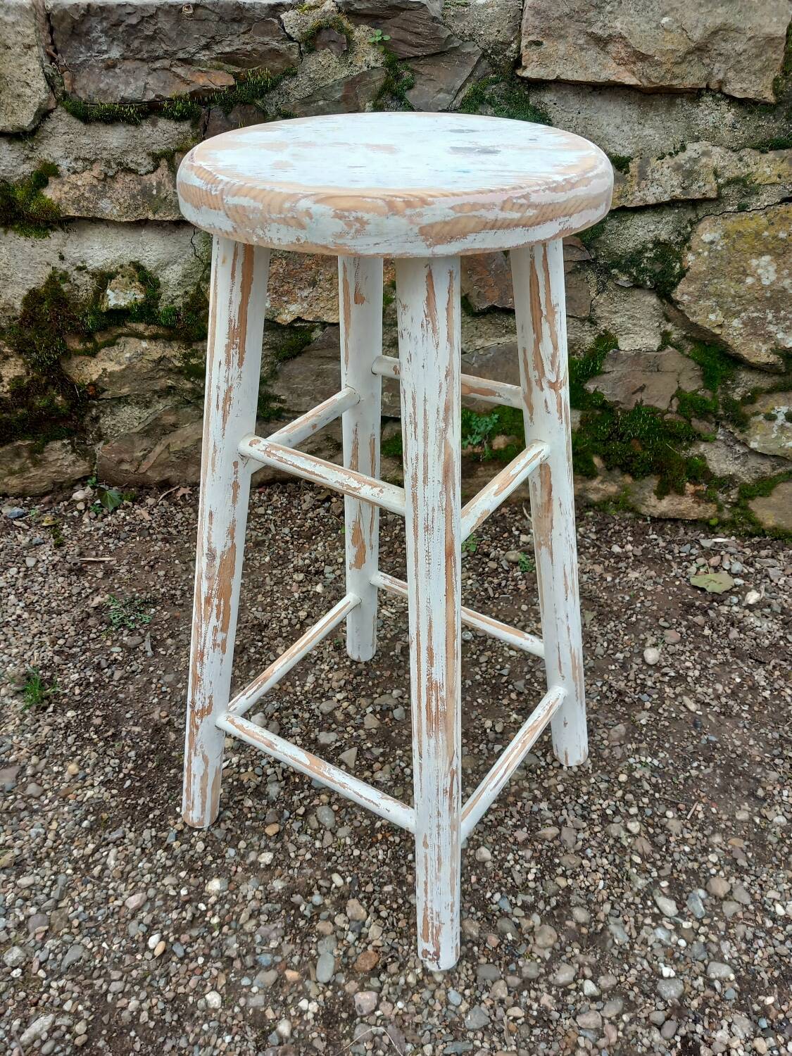 High stool in recycled style wood