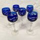 Bohemia. Series of six cut crystal wine glasses from the Rhine in blue.