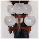 Wooden lamp with 6 gradient glass plafonds