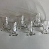 Set de 6 verres shots modernistes en cristal taillé côtes plates 1950