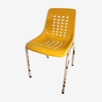 Chaise jaune avec coque en plastique 1970