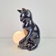 Mid-Century Cat Sphere Table Lamp in Ceramic and Opal Glass, 1970s