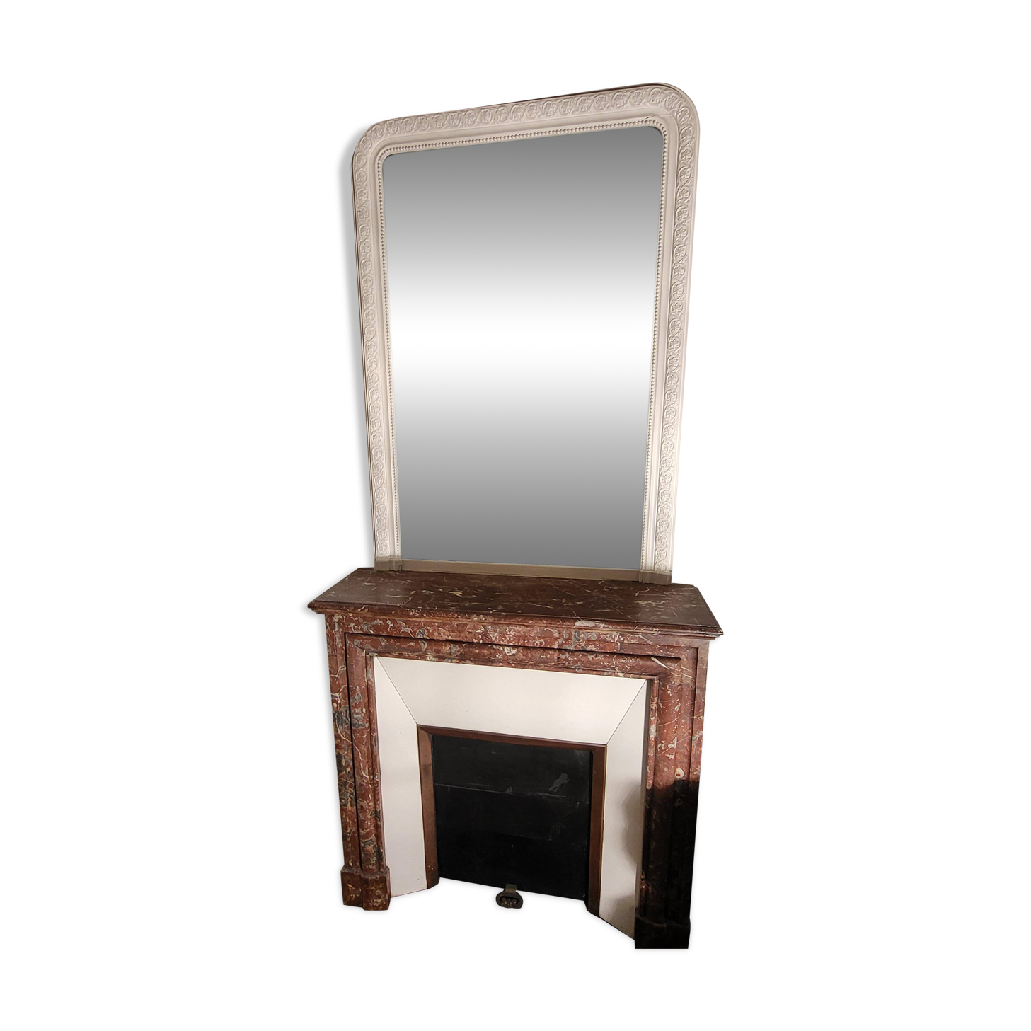 Antique red marble fireplace – Haussmann/Louis-Philippe style – with overmantel