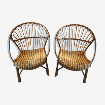 Pair of rattan armchairs 1950/60