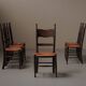 Set of 6 Arts & Crafts chairs, solid wood and straw, circa 1900.