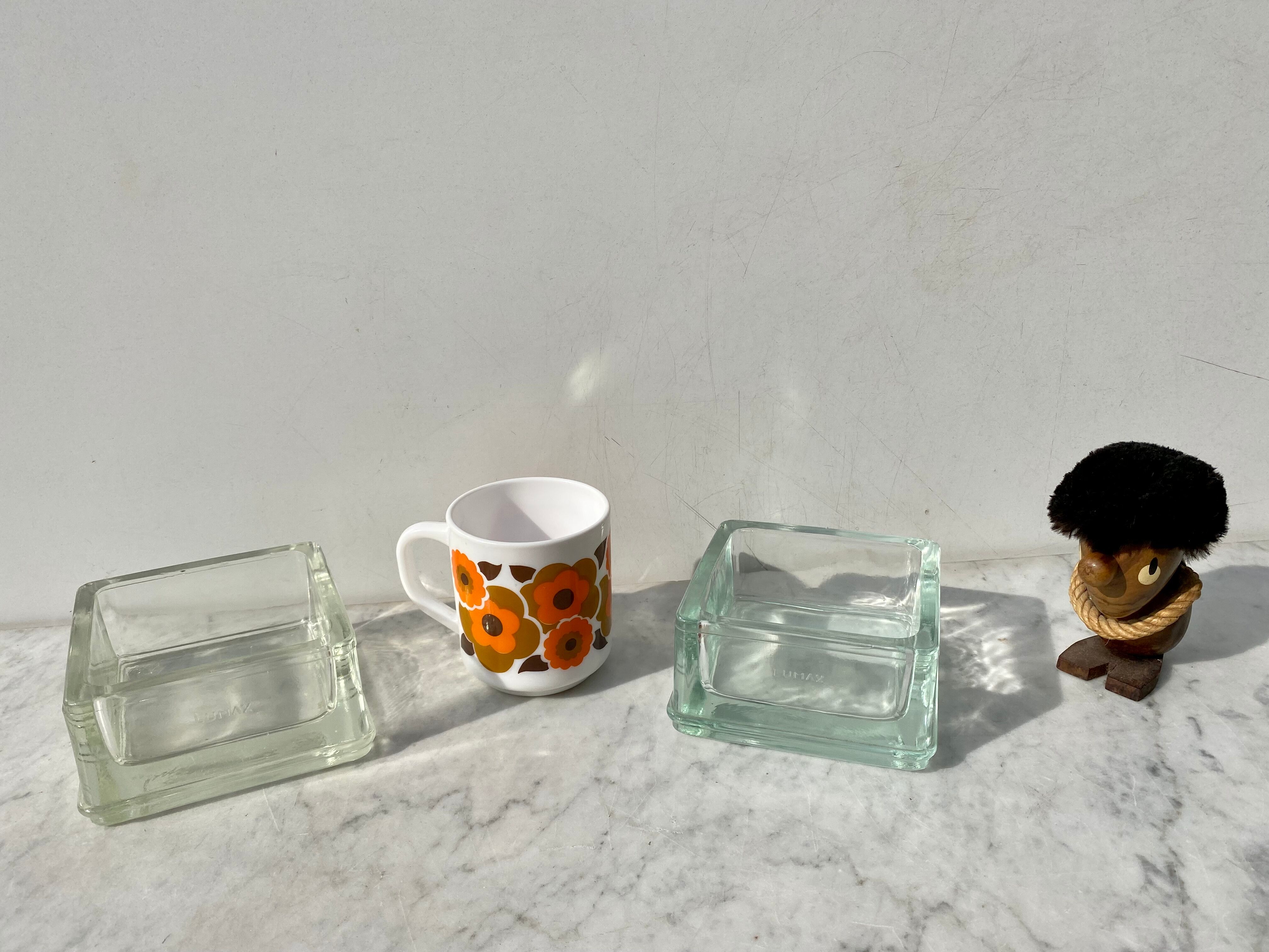 Pair of glass brick Lumax vintage design 60 Le corbustier