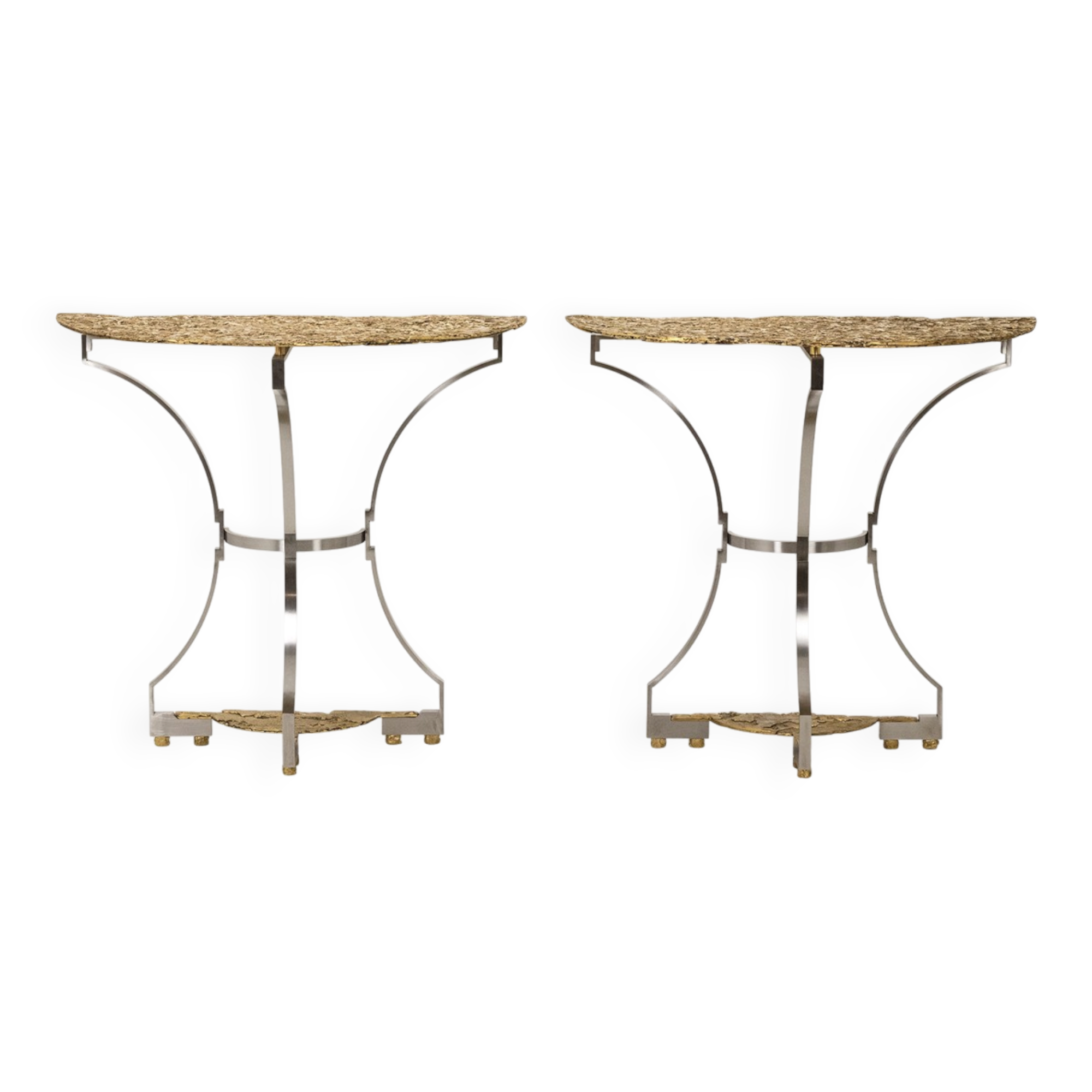 Pair of metal and bronze cast consoles. Contemporary.