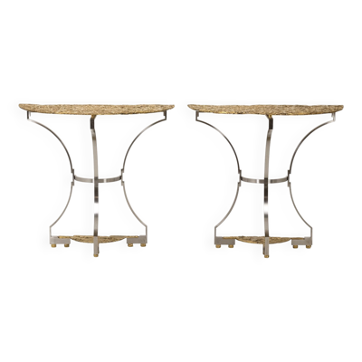 Paire de consoles contemporaines en métal et fonte de bronze