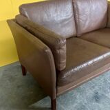 Canapé danois 2 places en cuir marron, 1970