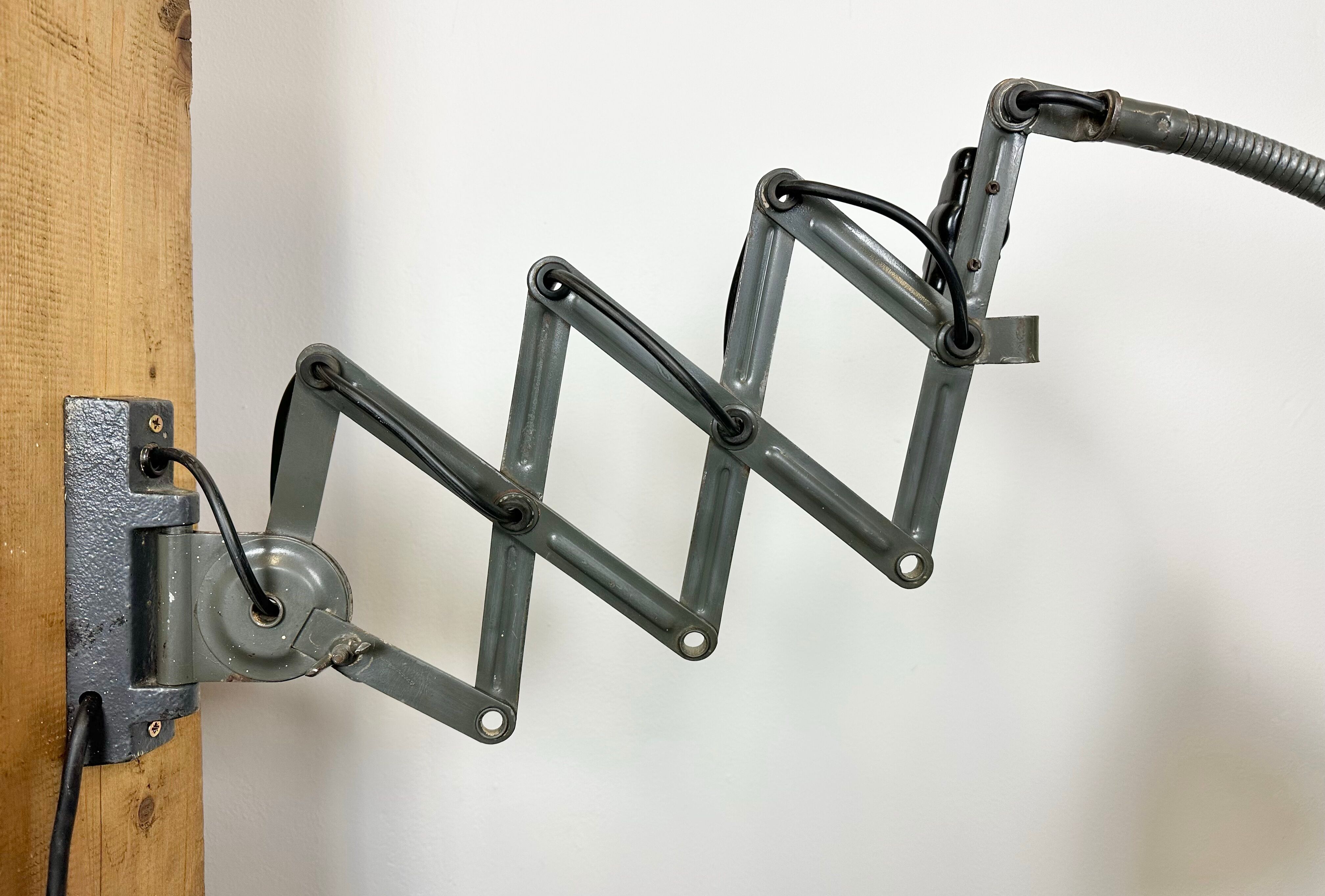 Grey Industrial Scissor Wall Lamp from Elektroinstala, 1960s