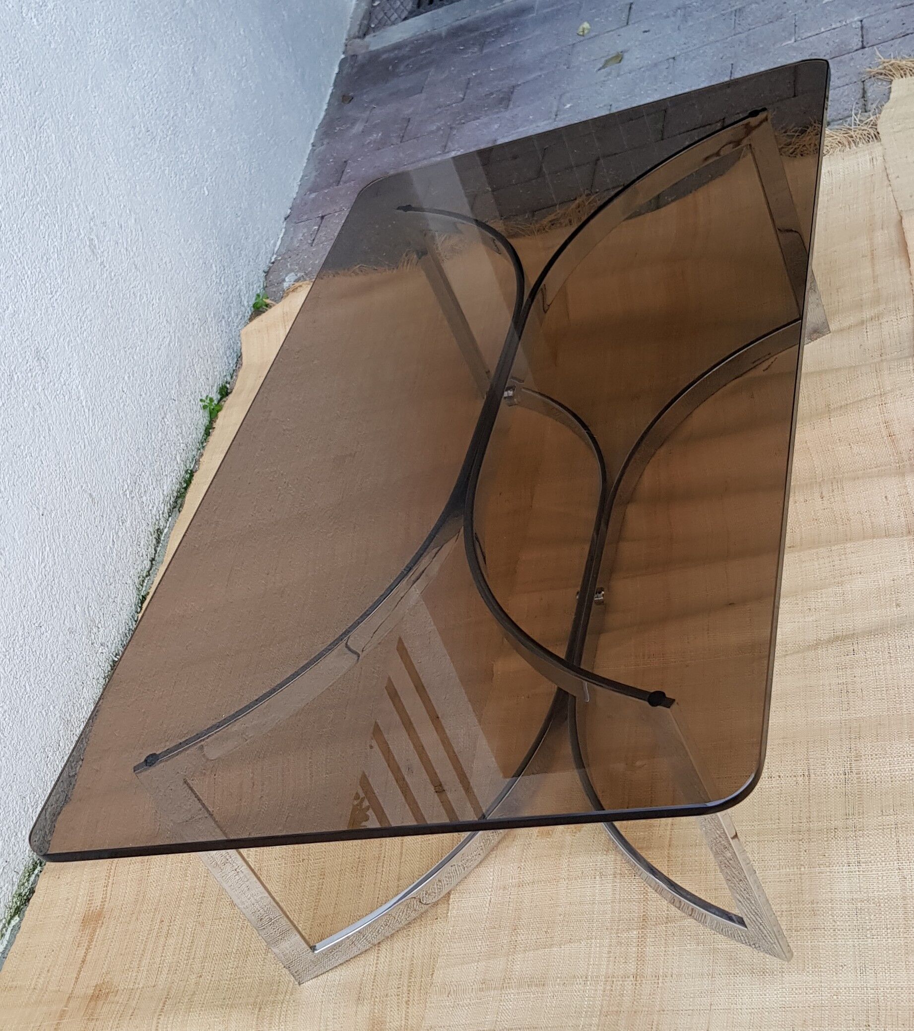 70's glass and chrome metal coffee table