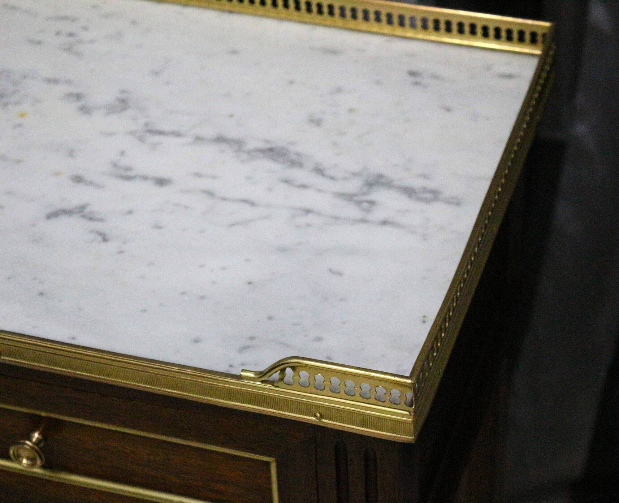 Pair of Louis XVI Style Nightstands with White Carrara Marble