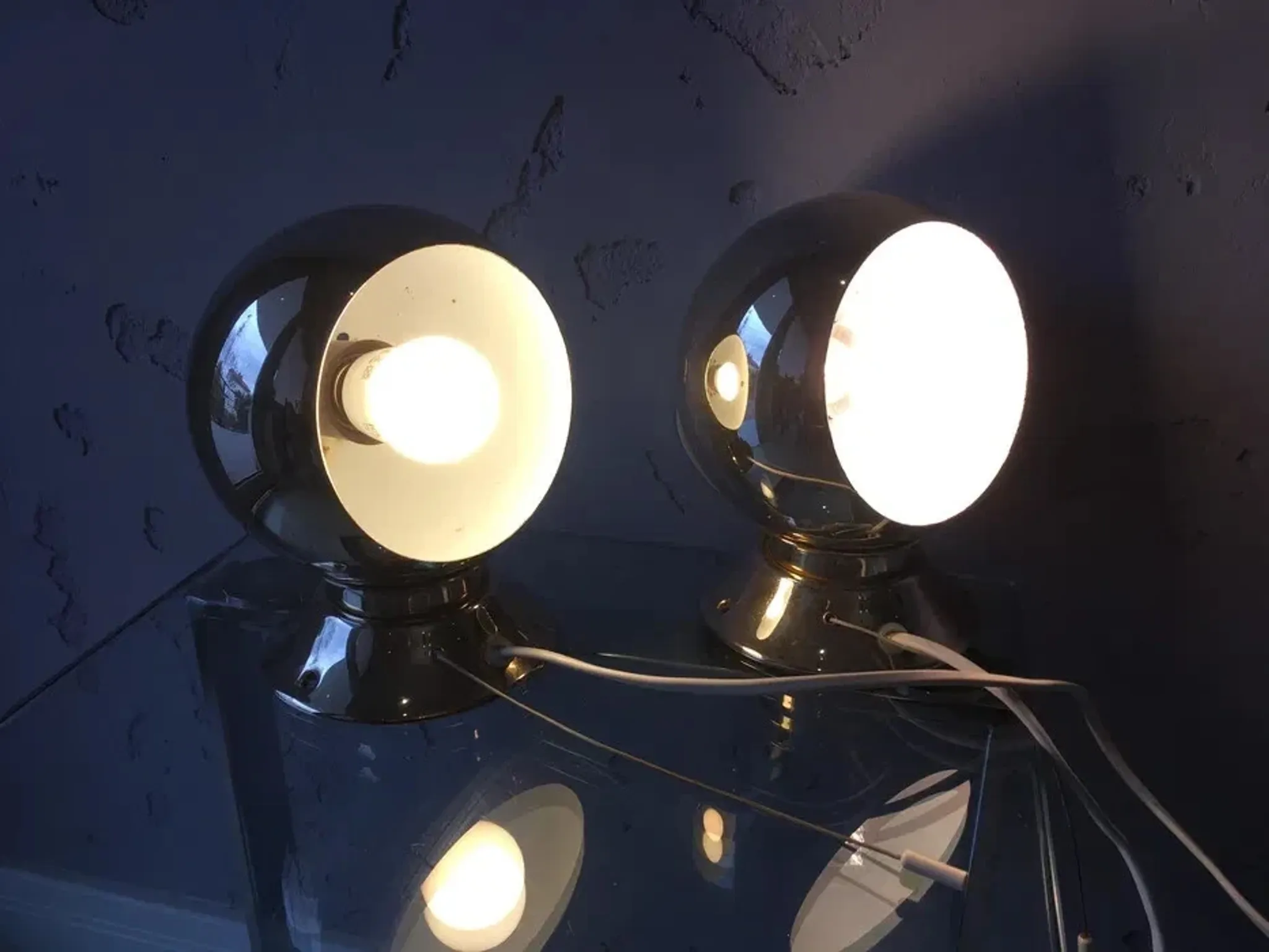 Pair of Abo Randers Eye Ball table lamps, brass-plated, Denmark, 1970s