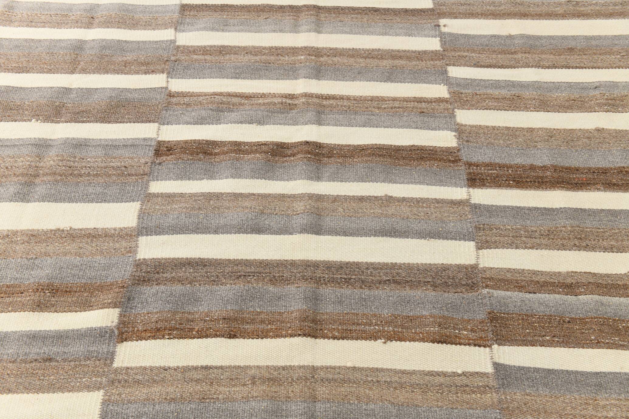 8x10 Brown Beige Rug For Living Room Kilim Rug, 226x306Cm