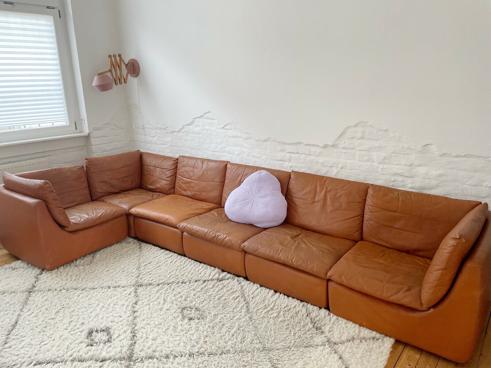 modular sofa of the 70s in tawny leather