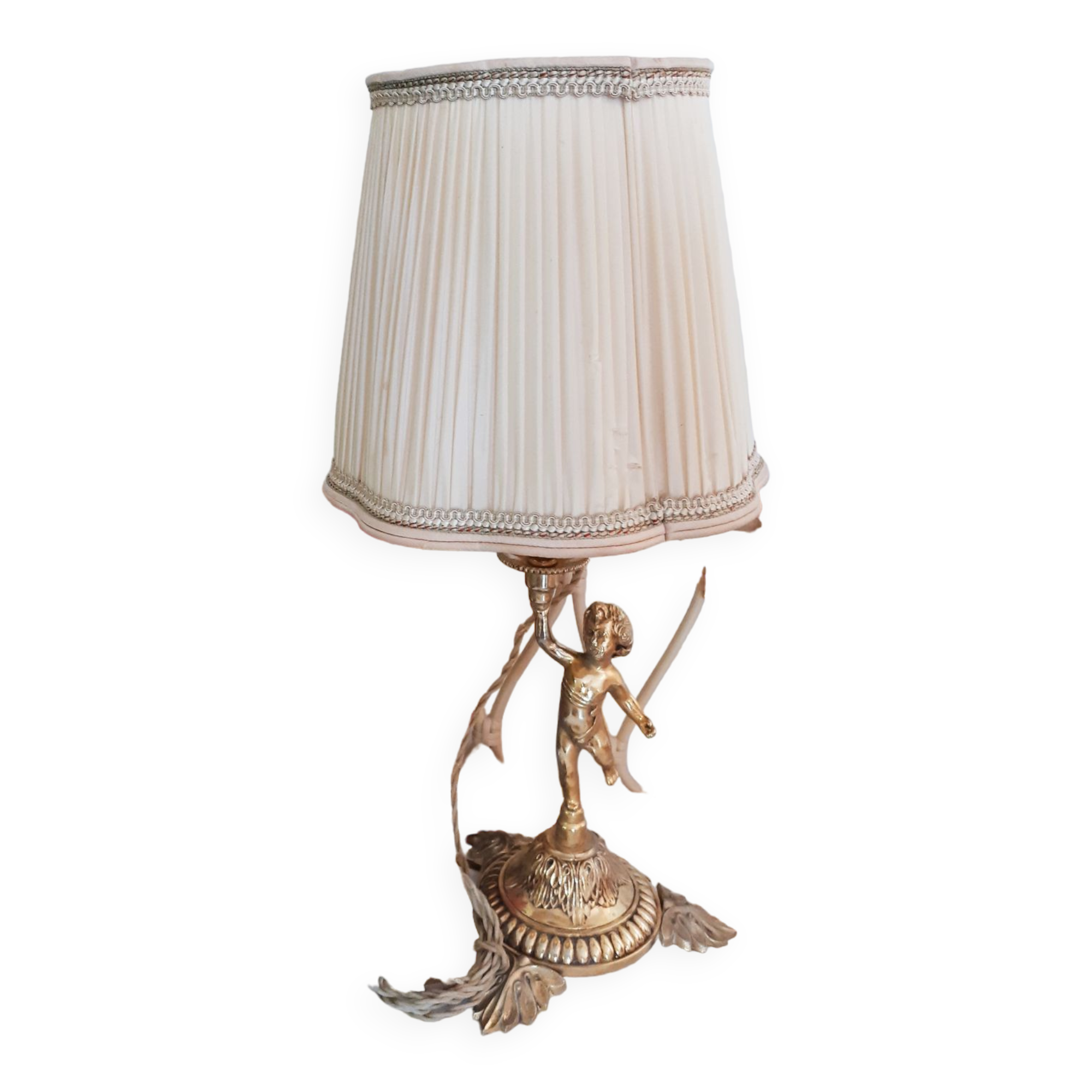 Bedside lamp, table, cherub in gilded brass