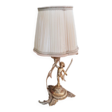 Bedside lamp, table, cherub in gilded brass