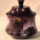 Covered sugar bowl Vallauris glazed ceramic brown old pink A152-3