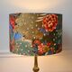 Jouy fabric lampshade, peacock, flowers, gold.