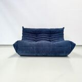 French Togo 2-seater sofa in blue corduroy attributed to Michel Ducaroy for Ligne Roset, 1970s