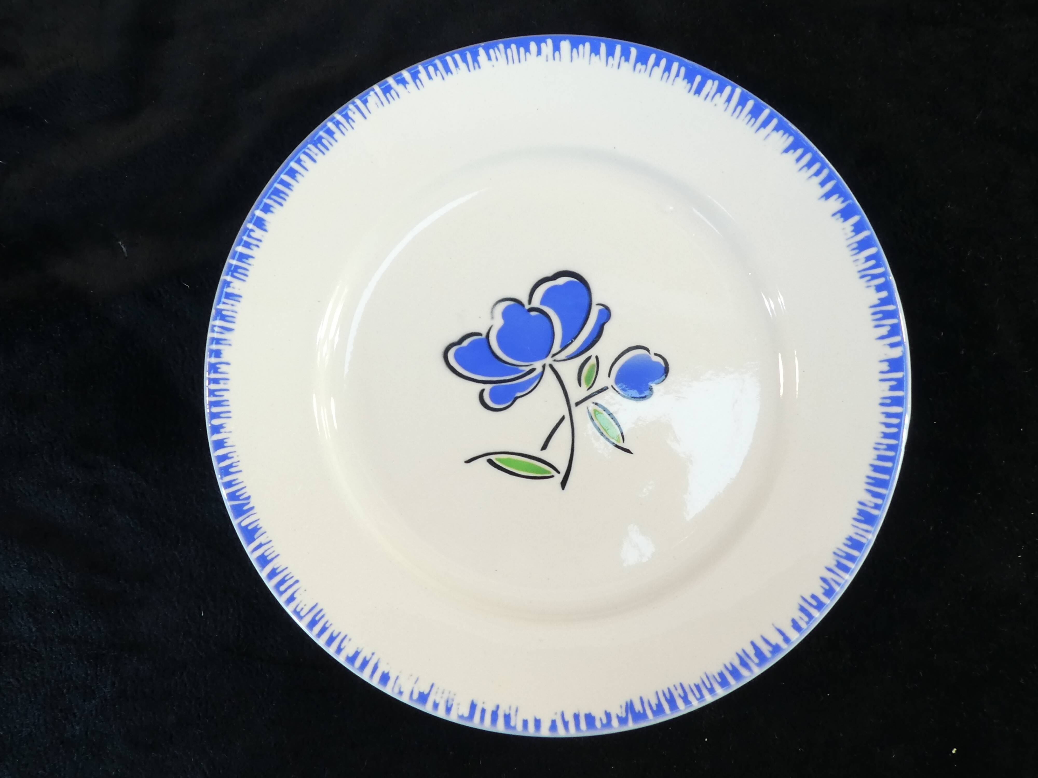12 flat plates badonviller décor blue flower no digoin nº1