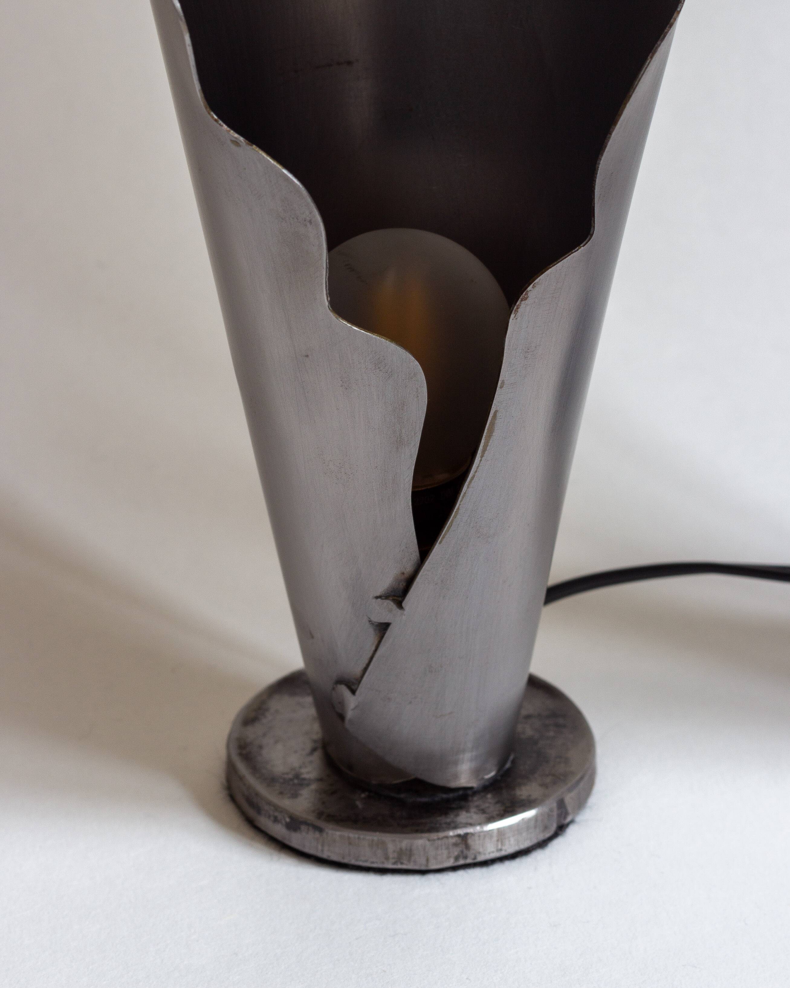 Pair of brushed steel lamps⎮60s, 70s