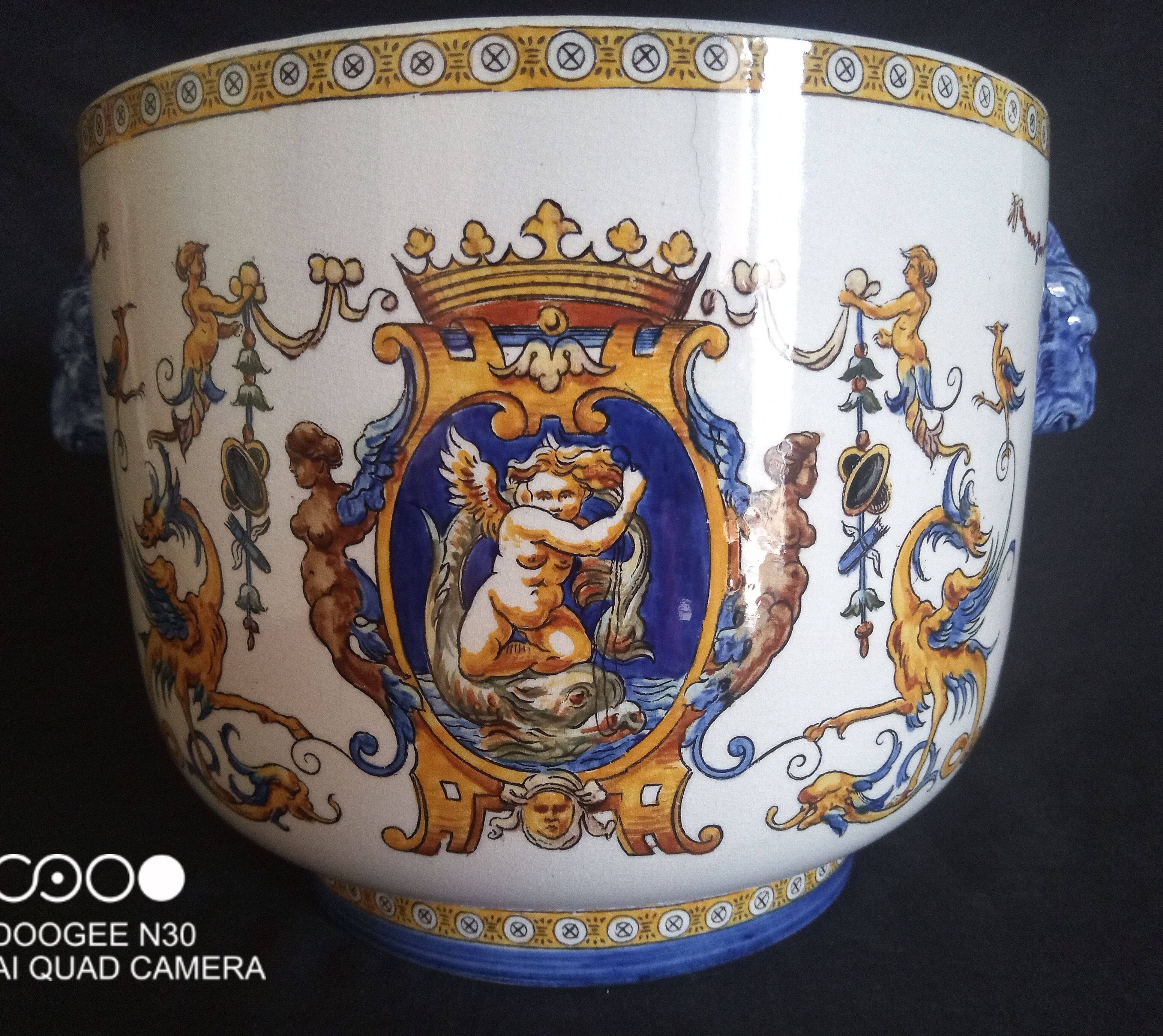 Renaissance Cache Pot in earthenware from Gien, year 1875