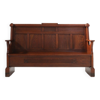 Unusual and unique Art Deco solid oak bench, France, 1930s