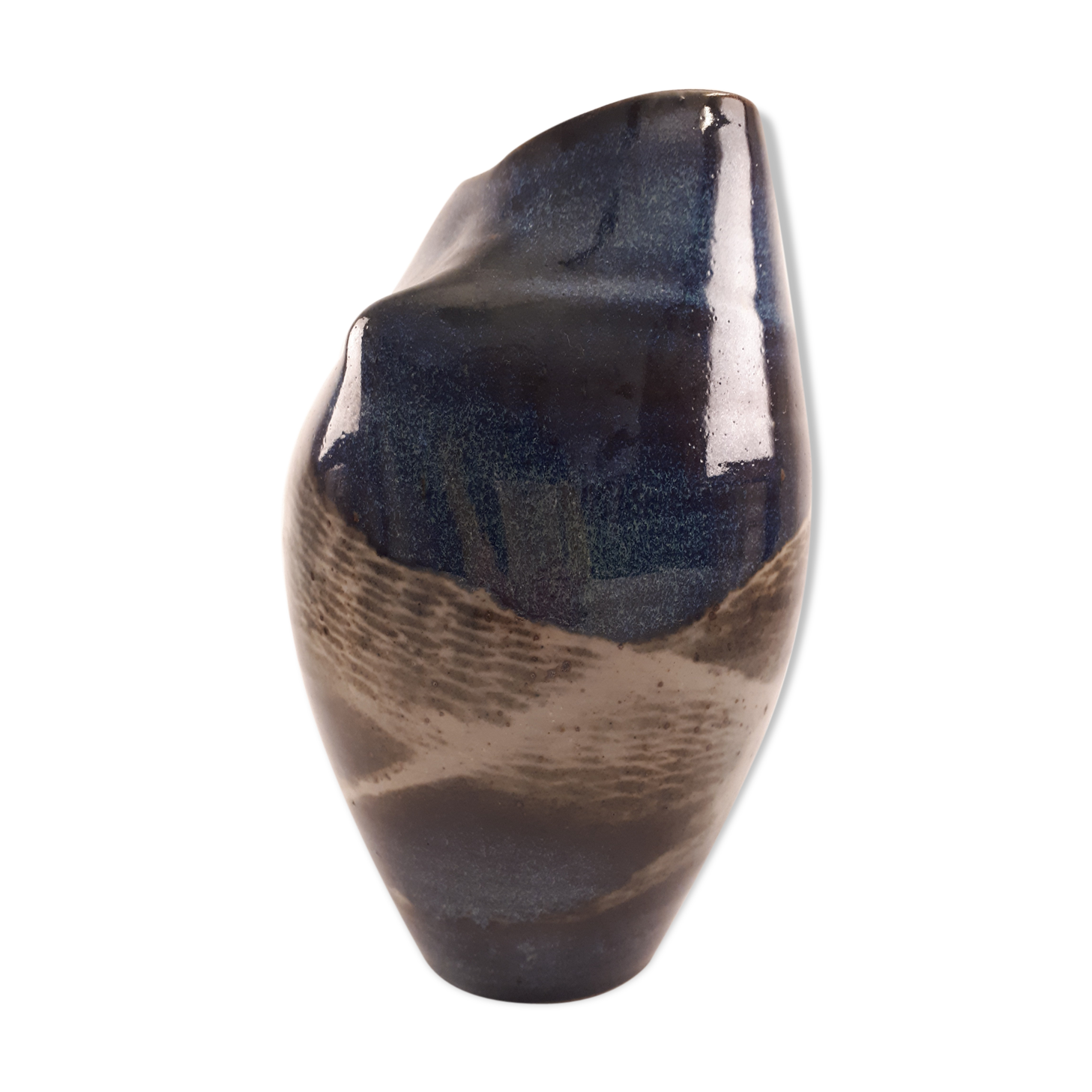 Vintage ceramic vase enamelled sandstone brown green blue