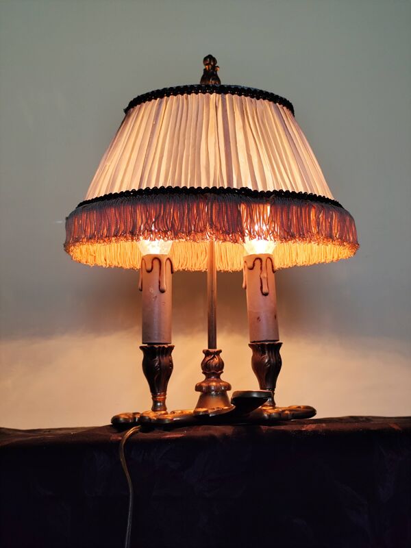 lampe bouillotte en bronze avec 2 feux et abat jour en tissus