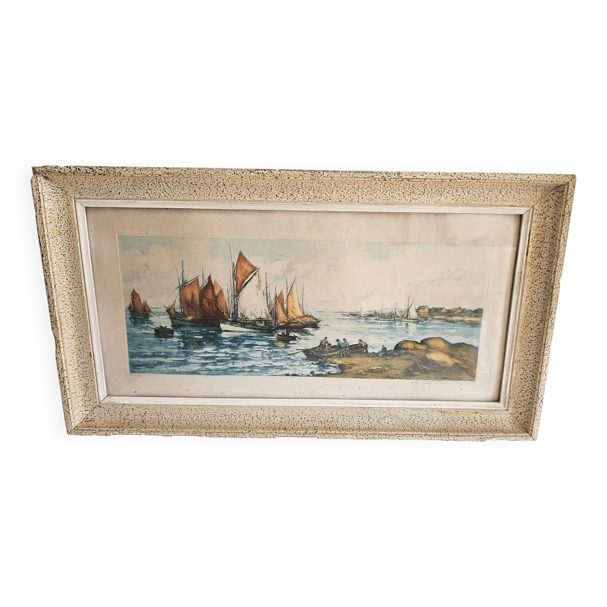 Lithograph Table - Marine Sailing Boats Brittany - Alphonse Lafitte (1872 -