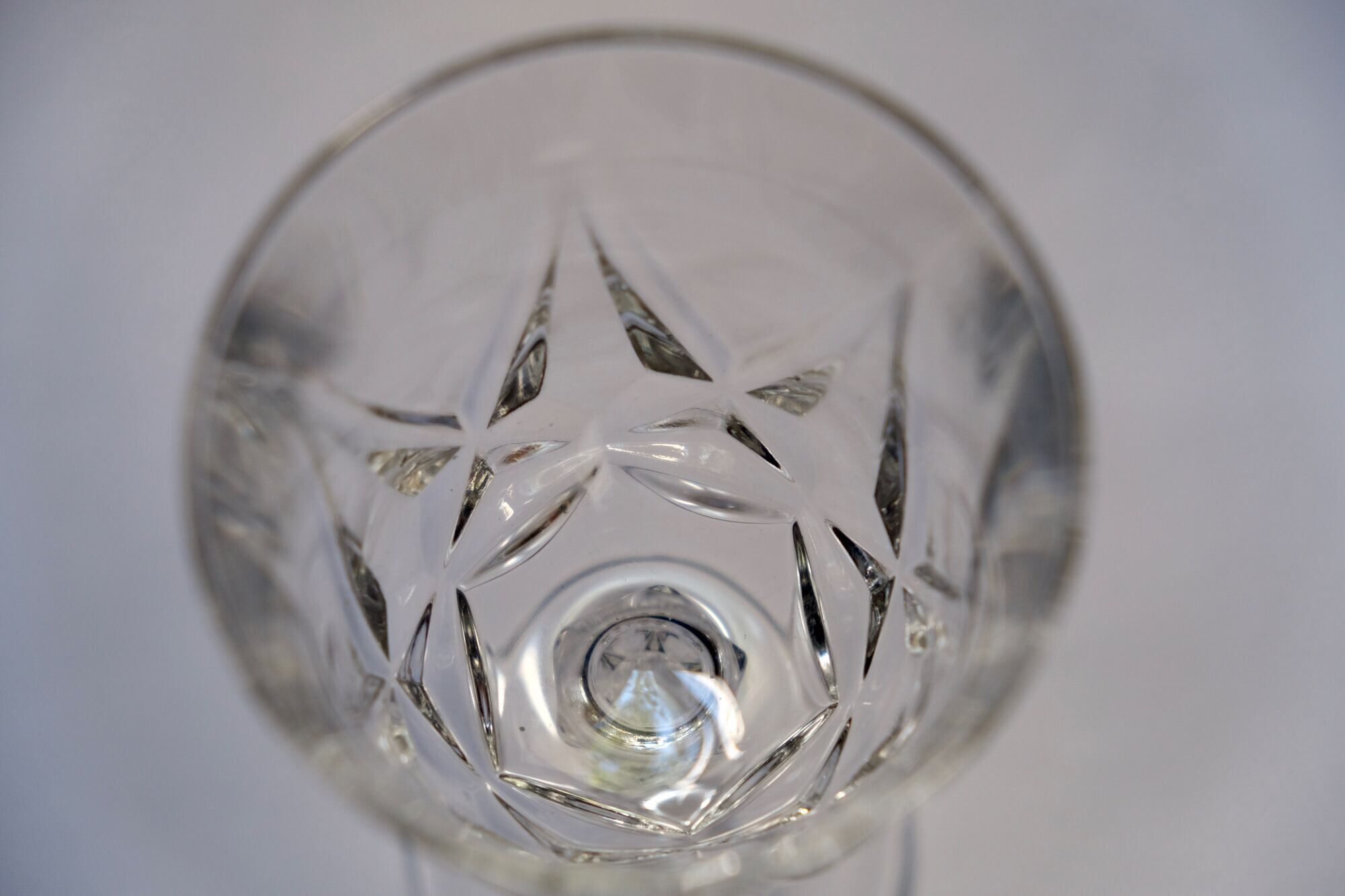 Set of 6 mid-century French crystal wine glasses