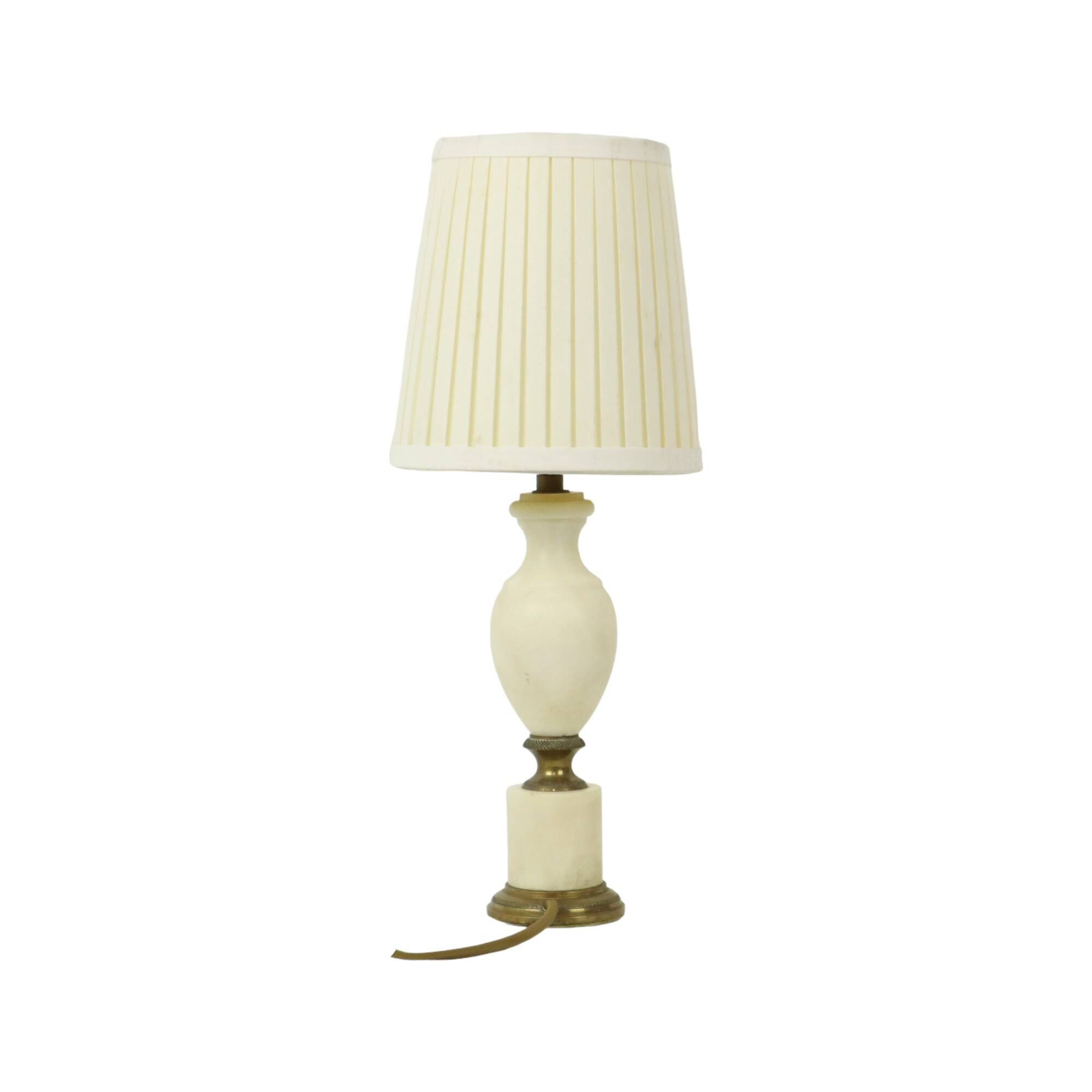 Vintage Empire Alabaster Brass Table Lamp White Lampshade 38cm