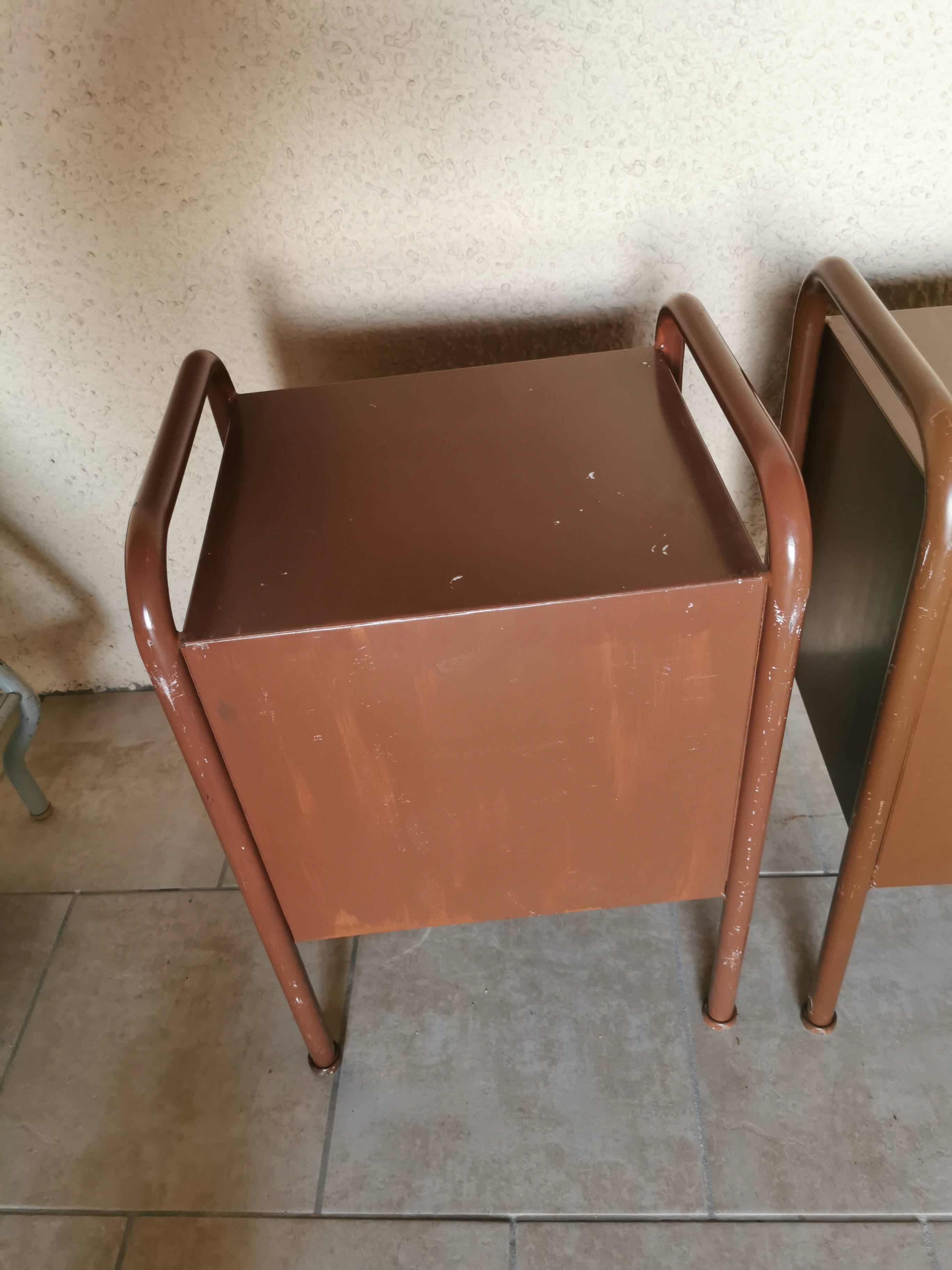 Pair of boarding school bedside tables