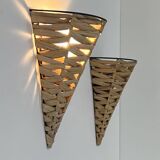 Pair of vintage raffia wall lights, France, 1980.