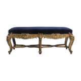 Antique french carved and parcel gilt long stool c1860