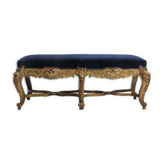 Antique french carved and parcel gilt long stool c1860