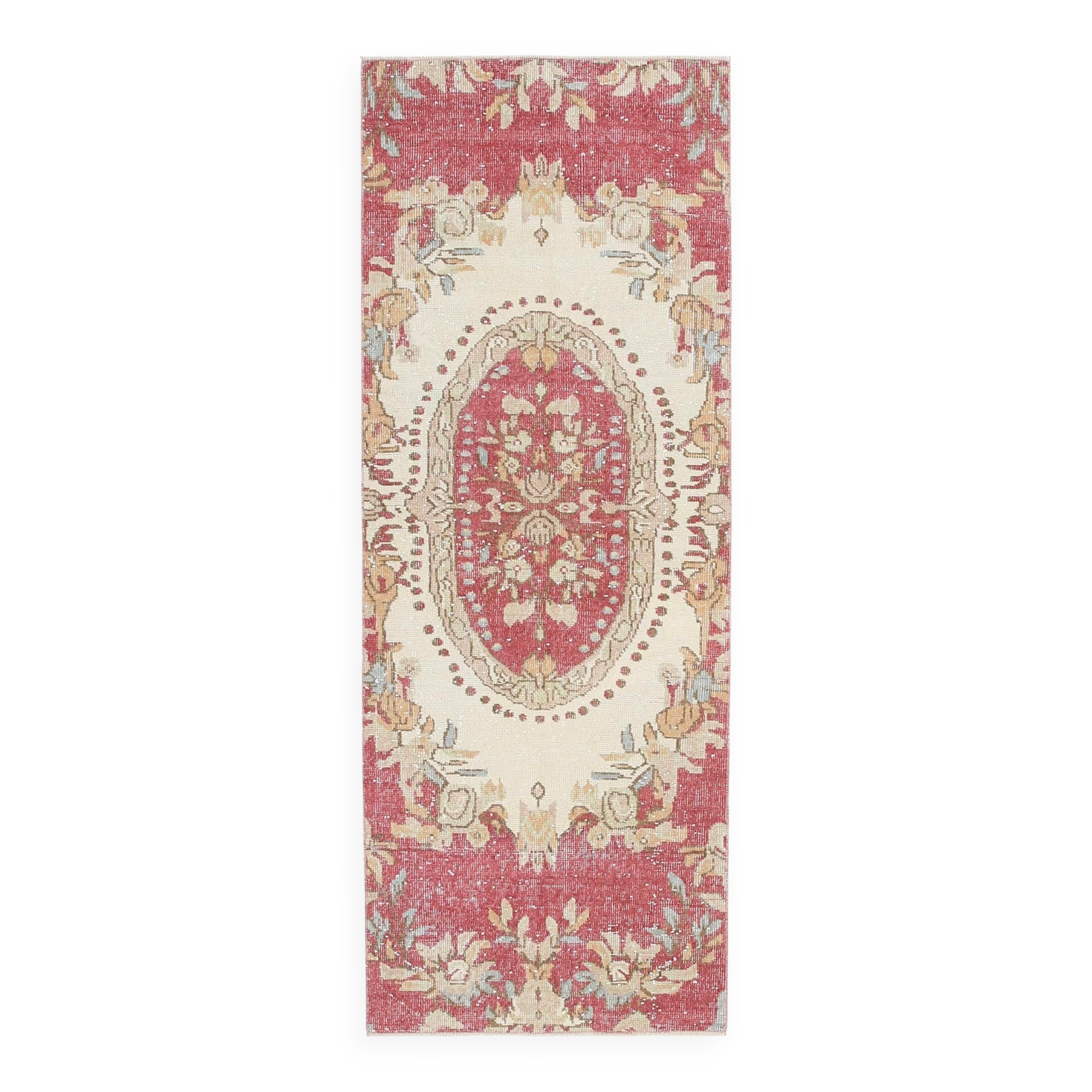 2x7 Vintage Burgundy Cream Turkish Runner Rug, 80x214Cm