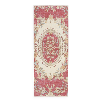 2x7 Vintage Burgundy Cream Turkish Runner Rug, 80x214Cm