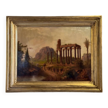 View of the Parthenon, Imaginary Landscape, Oil on canvas, Signed and dated 1881