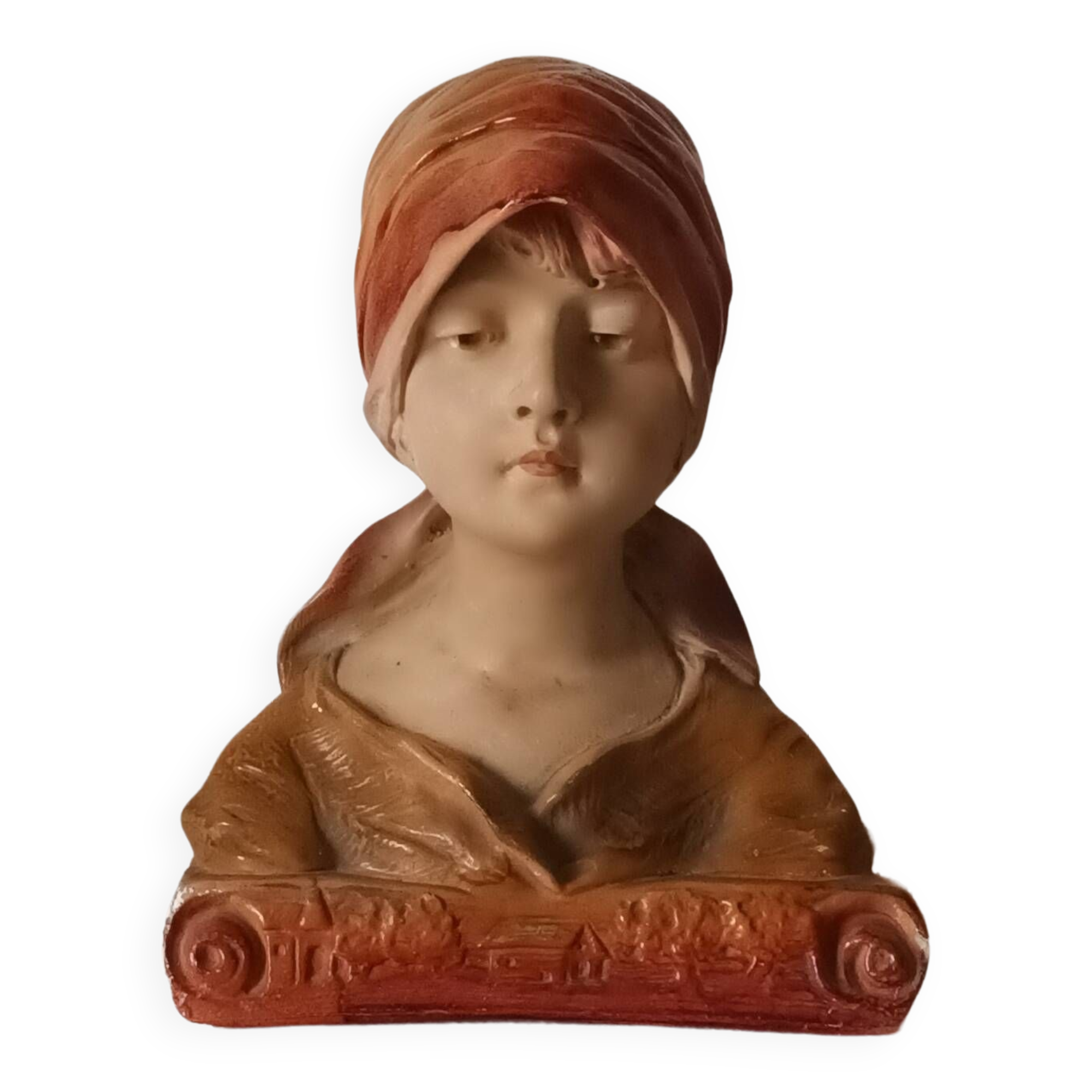 Buste jeune femme en plâtre XXème