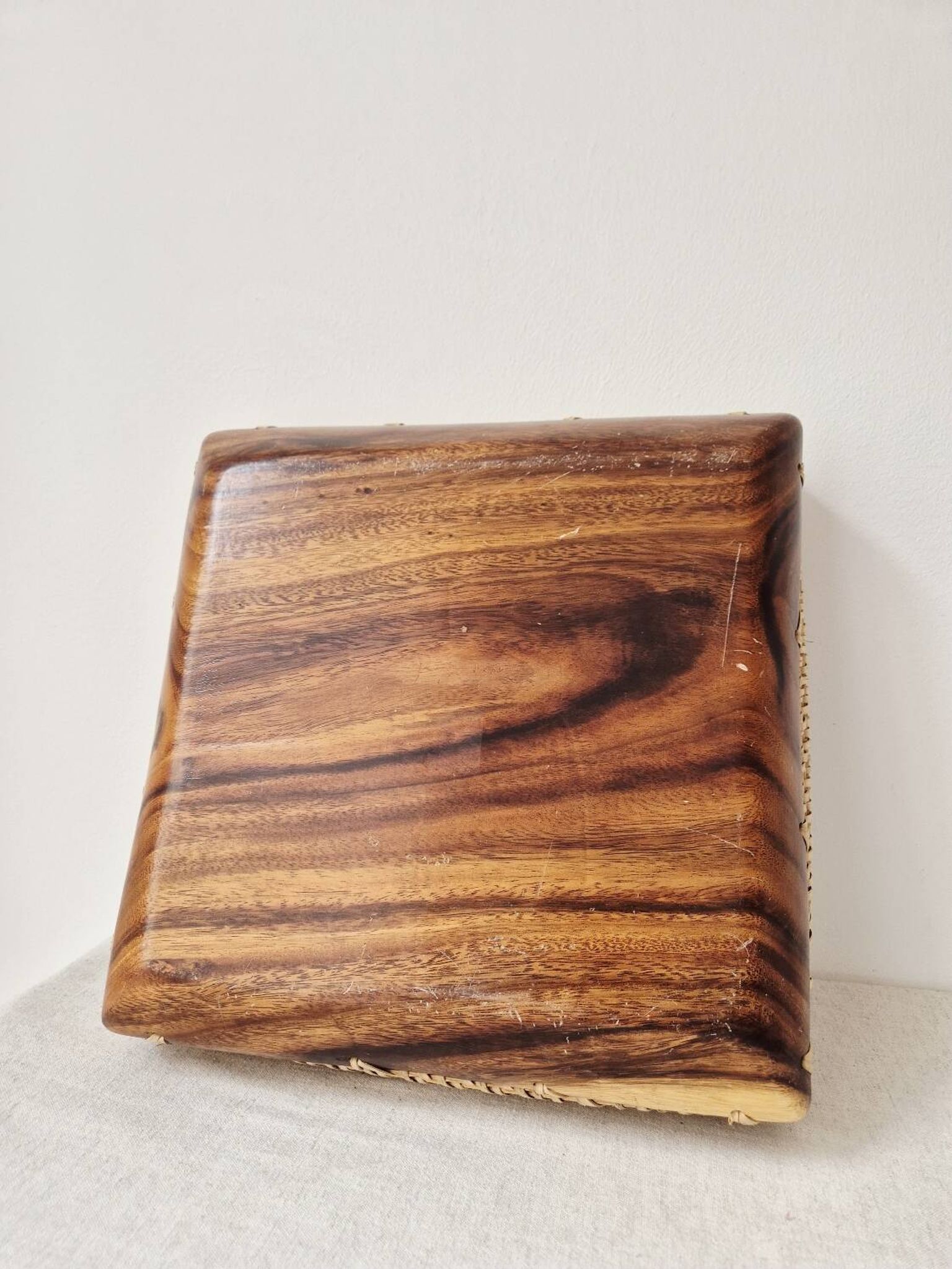 Wood and rattan plateau '80s - Vintage