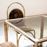 Table peinte en or et 4 chaises en tissu d'origine