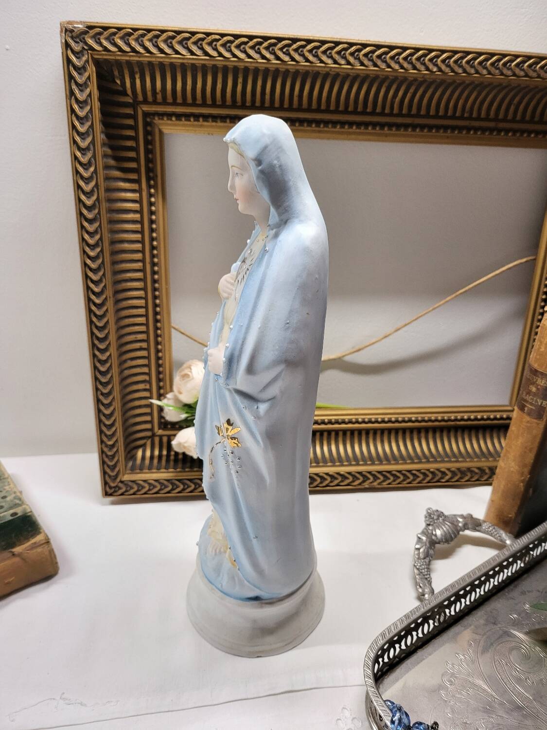 Antique Religious Biscuit Statuette Virgin Mary Sacred Heart