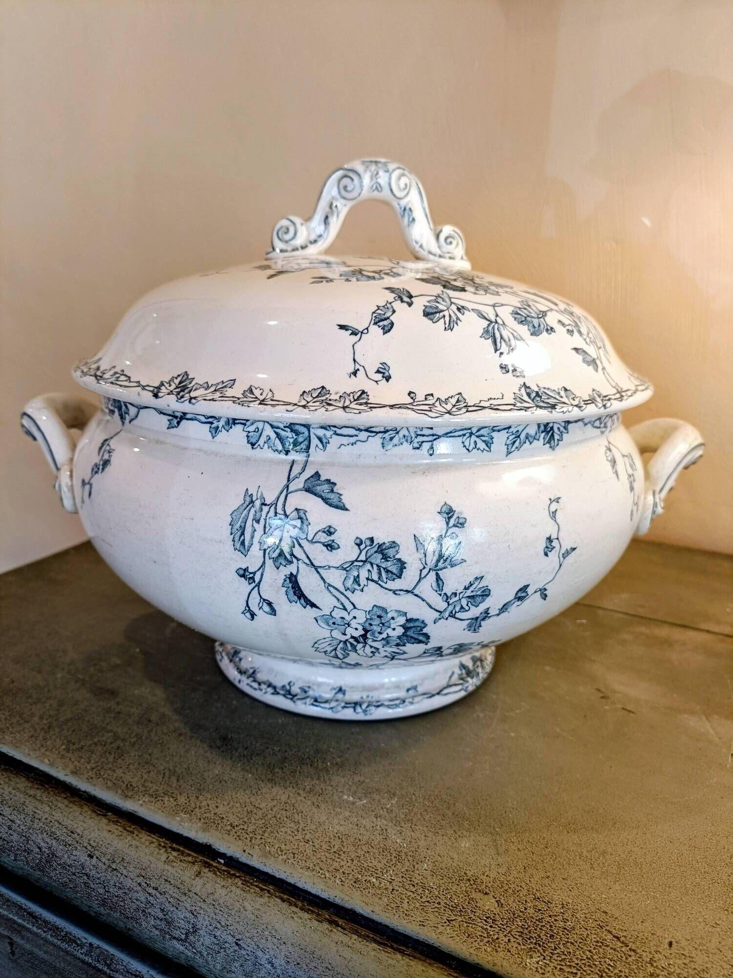 Large soup tureen blue and white ironstone K G Lunéville