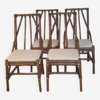 4 chaises bambou et tissu années 70