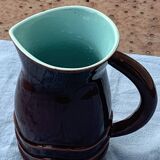 Cruche, pichet, pl france, poet laval, ondule, vintage 1950 en céramique émaillée, marron, turquoise