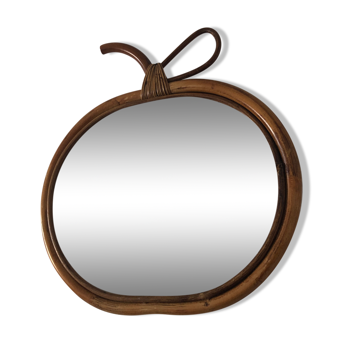 Rattan apple mirror 1960s 32 x 31 cm