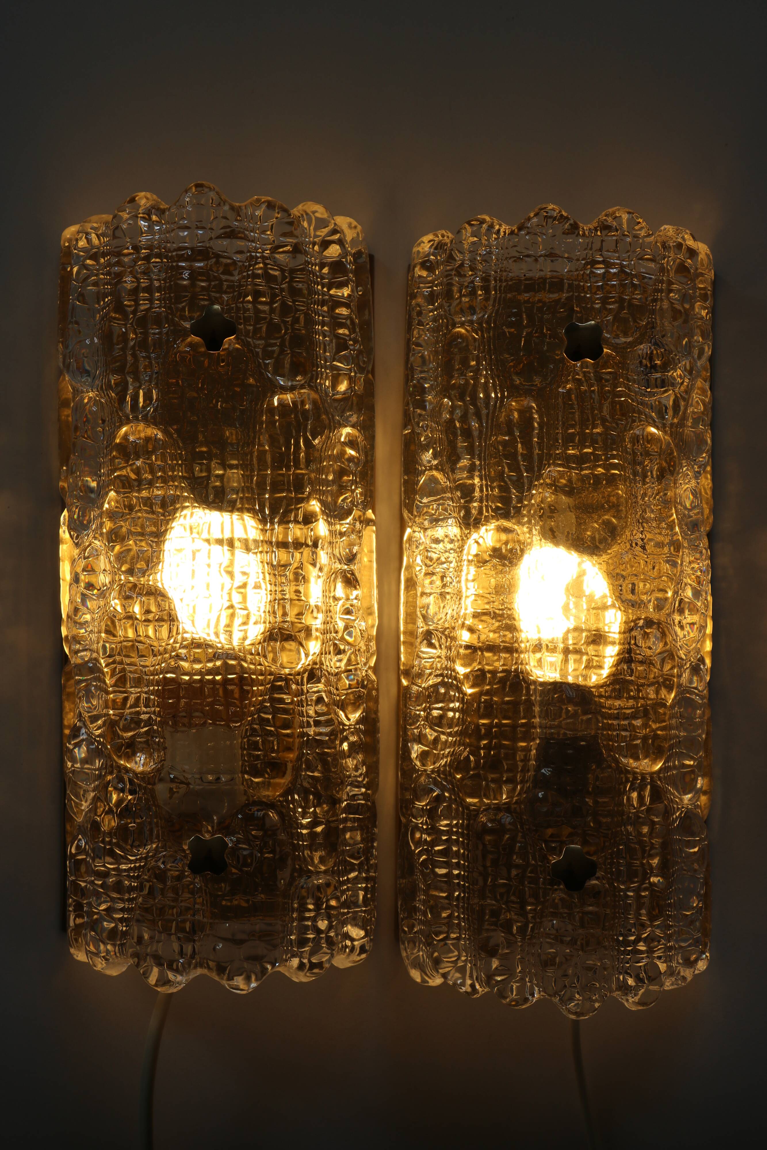 Pair of glass and brass sconces by Carl Fagerlund for Orrefors, 1960