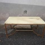 Vintage brass and beige marble coffee table